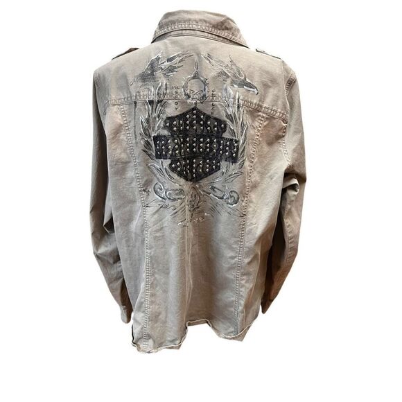 Harley Davidson woman’s 2xl military faded green button up motorcycle shirt - Picture 3 of 7